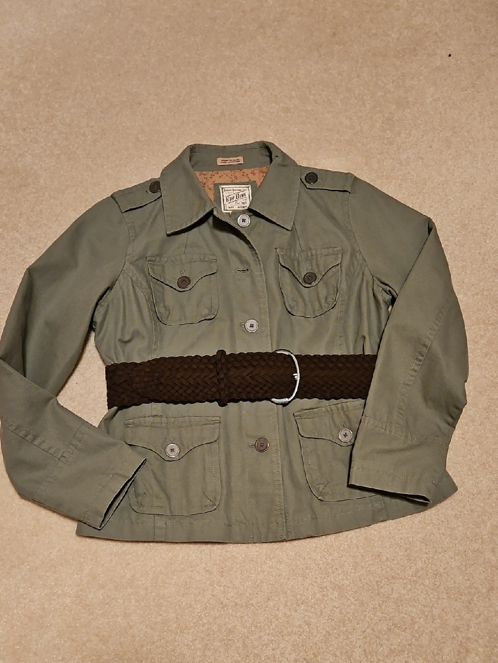 Ruff Hewn Olive Utility Jacket with Braided Brown Belt